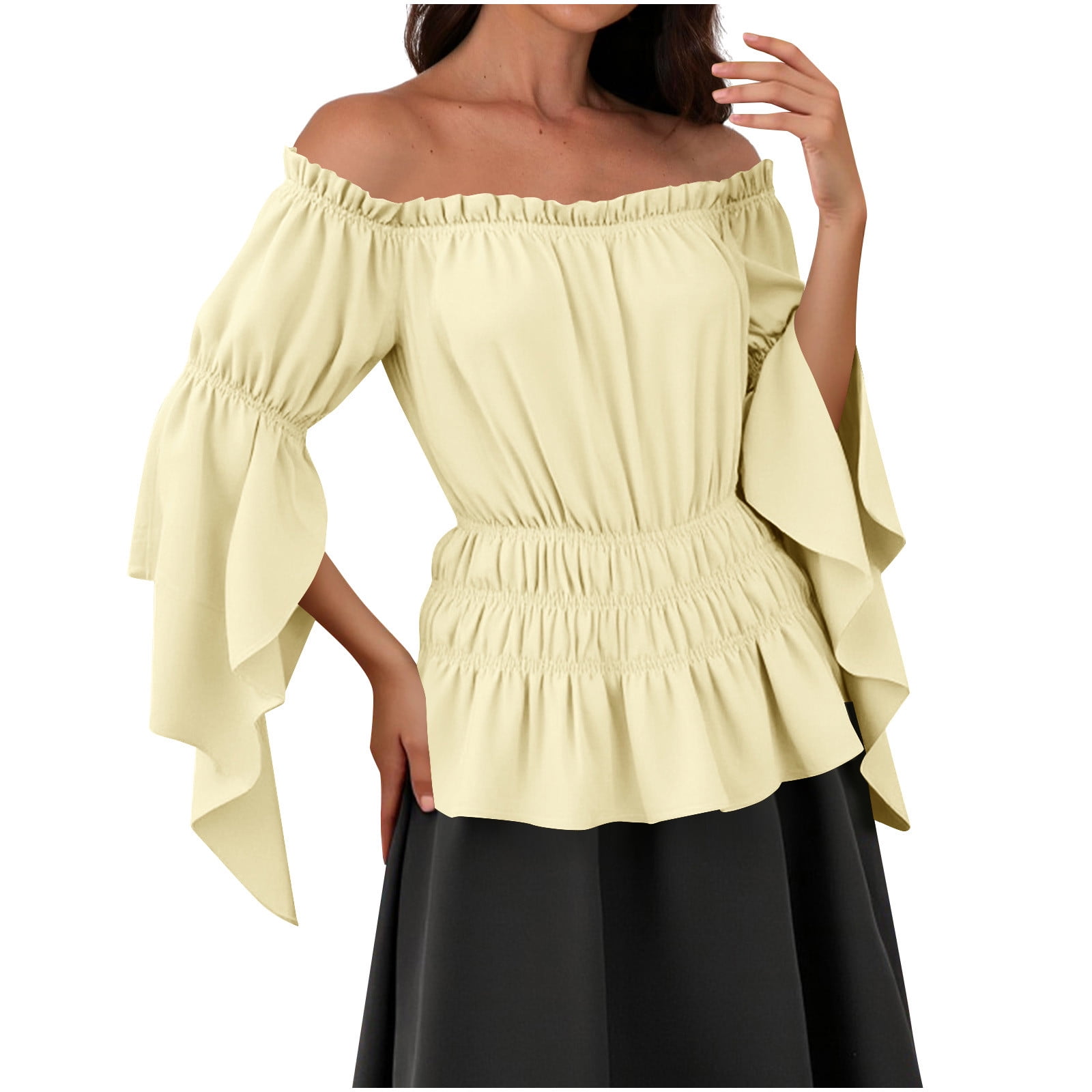 APEXFWDT Womens Renaissance Victorian Peasant Blouse Ruffle