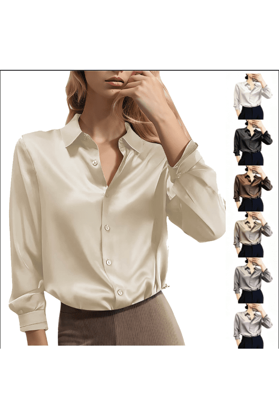 APEXFWDT Womens Satin Silk Button Down Shirts Silky Long Sleeve Business Work Shirt Dress Blouses Tops for Women Casual Collared Office Tops,L,Green