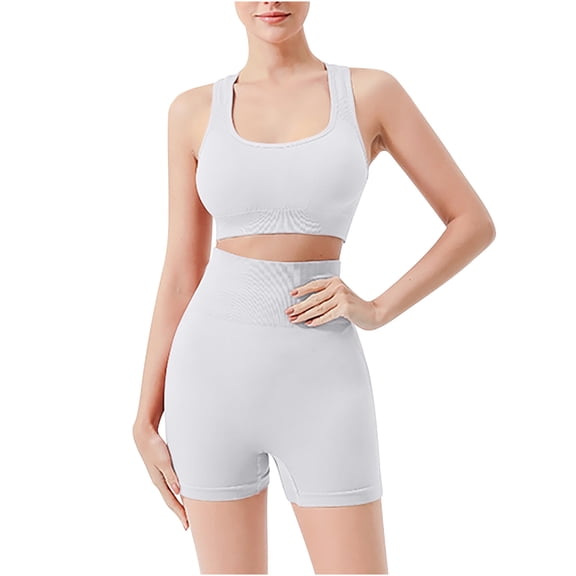 APEXFWDT Womens Seamless Yoga Outfit 2-Piece - Square Neck Sports Bra & High Waist Bike Shorts for Gym Running