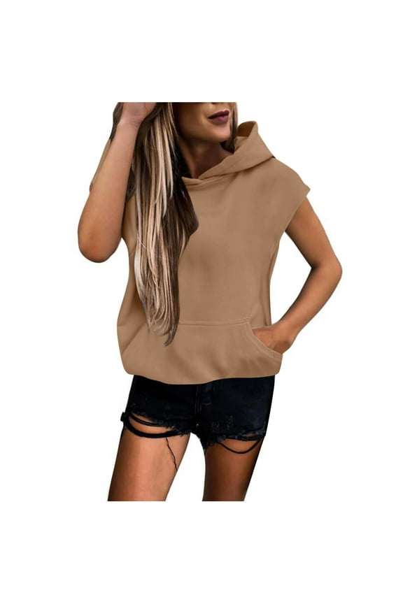 Womens Summer Tops Casual Short Sleeve Hoodie Kangaroo Pockets Hooded Shirts Pullover for Women Fashion Comfortable Blouses