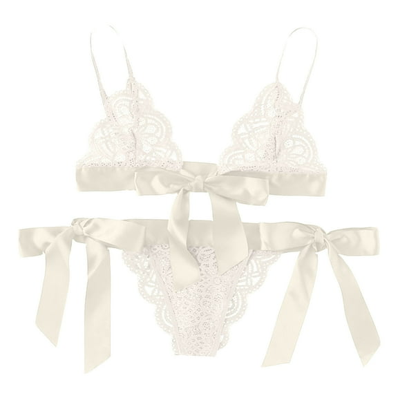 APEXFWDT Womens Tie Front Underwear Set - Lace Sheer Mesh Bralette with Tie Side Panties Comfort Fit Sleepwear 5 Color