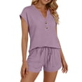 thumbnail image 1 of APEXFWDT Womens Two Piece Summer Outfits Short Sleeve Henley 2 Piece Short Sets Loungewear Sets Sweatsuit Matching Sets,XL,Purple, 1 of 3