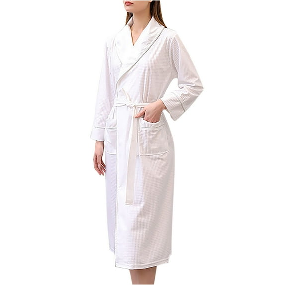 APEXFWDT Womens Waffle Robe S-5XL, Kimono Spa Bathrobe Soft Bath Robe for Women Plus Size Long Sleeve Lightweight Quick Dry Waffle Robes for Shower/Hot Tub