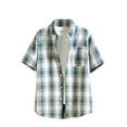 thumbnail image 1 of APEXFWDT Wrinkle-Free Travel Shirt for Men Plaid Button Down Shirt Short Sleeve Summer Shirt for Big & Tall Men's Vacations XXXXL,Green, 1 of 4