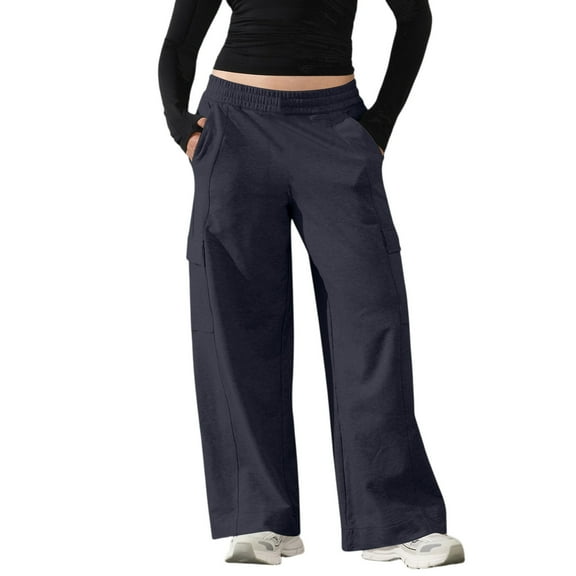 APEXFWDT Women's Wide Leg Cargo Sweatpants Loose Elastic Waist Baggy Sweat Pants with 4 Pockets, Athletic Trousers