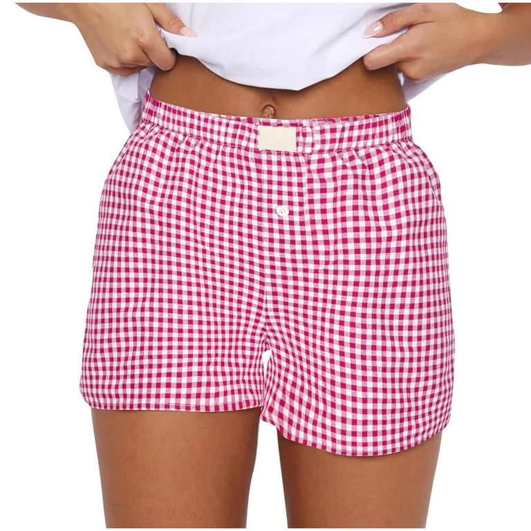 APEXFWDT Y2k Plaid Shorts for Women Casual Elastic Waist Lounge Bottom Baggy Pajama Shorts Boxers Sleepwear Walmart