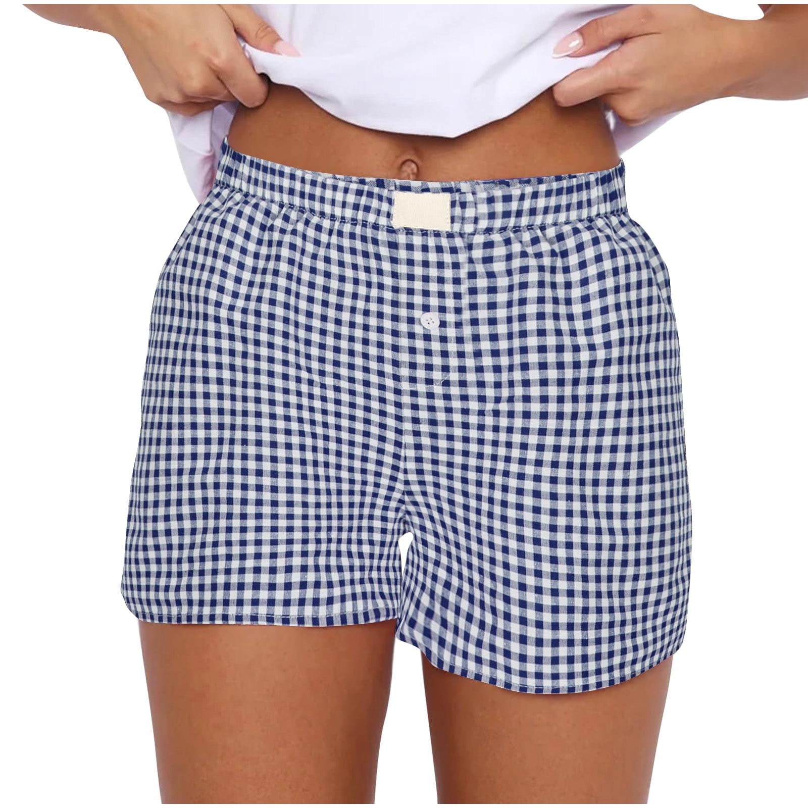 APEXFWDT Y2k Plaid Shorts for Women Casual Elastic Waist Lounge