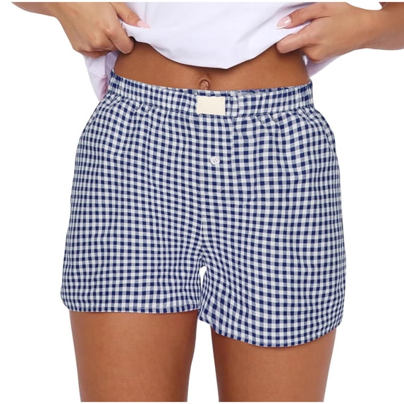 APEXFWDT Y2k Plaid Shorts for Women Casual Elastic Waist Lounge Bottom Baggy Pajama Shorts Boxers Sleepwear