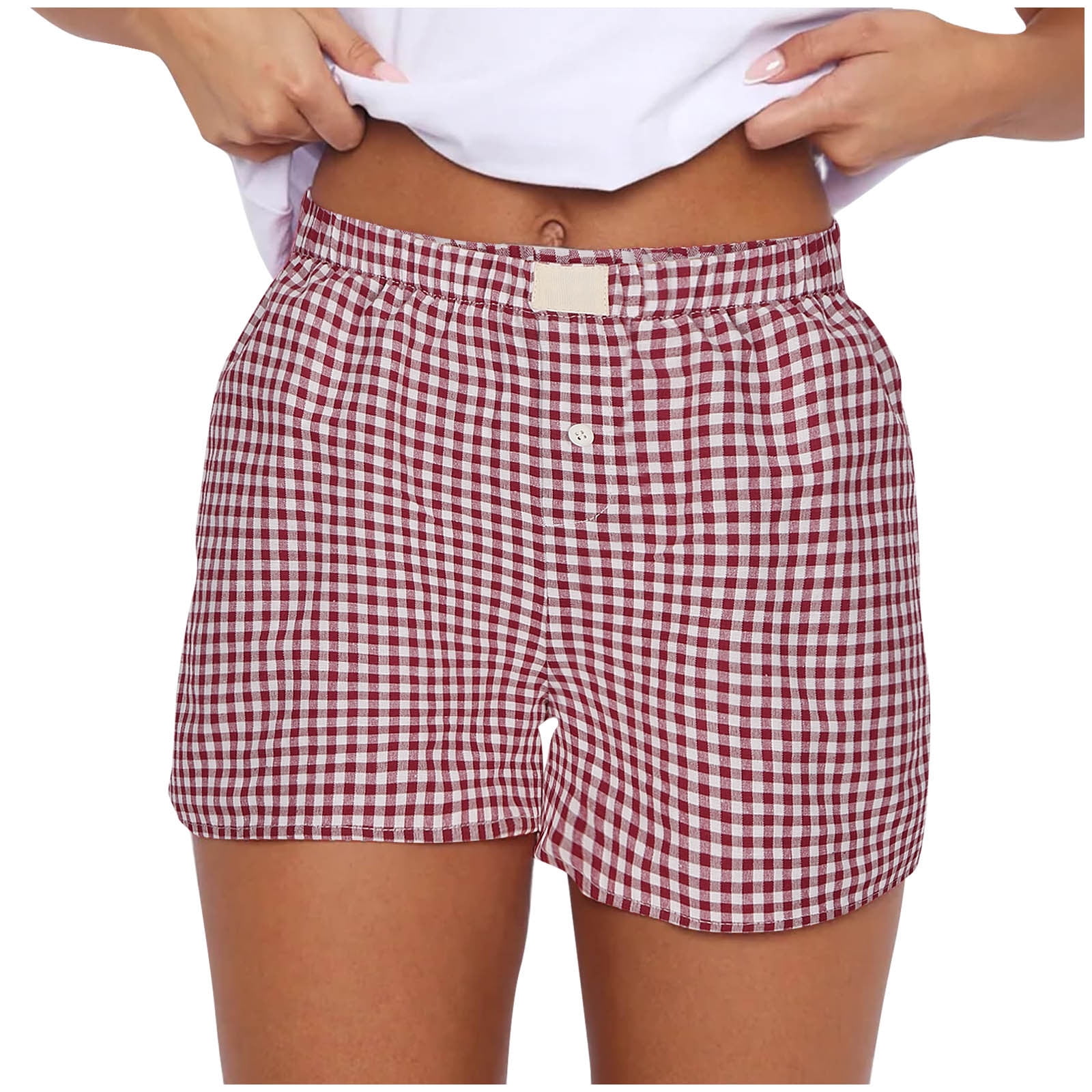 APEXFWDT Y2k Plaid Shorts for Women Casual Elastic Waist Lounge
