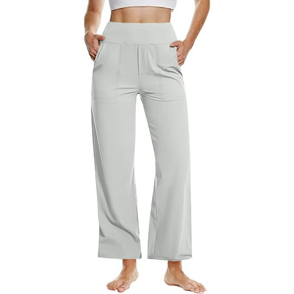 APEXFWDT Yoga Dress Pants Women Wide Leg Pants High Waist Comfy Stretch Casual Loose Sweatpants with Pockets Woman Work Dress Pants