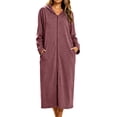 thumbnail image 1 of APEXFWDT Zipper Nightgown for Women Long Sleeve Lightweight Robes with Hood & Pockets Soft Sleepshirt Sleepwear, 1 of 8