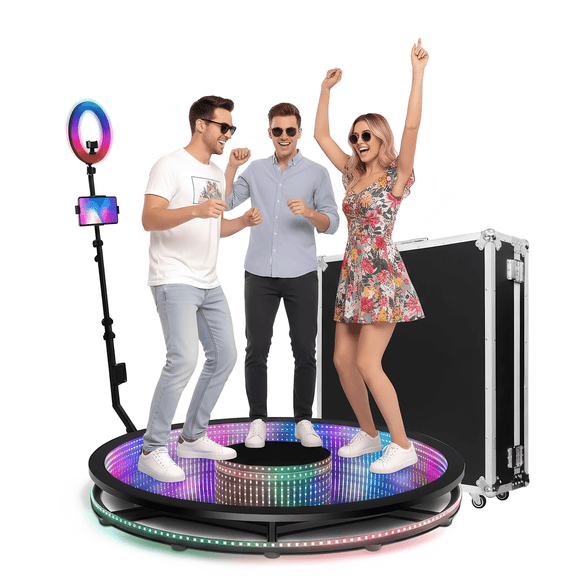 Apexscnview 39.4" Tempered Glass 360 Photo Booth Machine with Flight Case for Events Rental