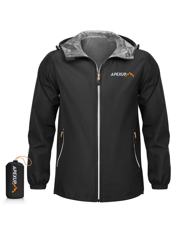 Packable Rain Jacket, Waterproof Lightweight Hooded Raincoat with Reflective, Large