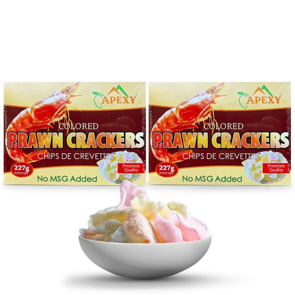 APEXY Authentic Prawn Crackers Uncooked, Crispy and Delicious Shrimp Chips for Party Appetizers and Snacks, Cook and Serve, 8 oz (227g), Multi Color, NO MSG ADDED, Pack of 2