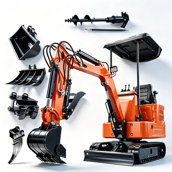 Apexyun 1.2 Ton Mini Excavator 13.5 HP Briggs Stratton Gas Engine 90 Percent Pre-installed Pilot Control with 5 Attachments