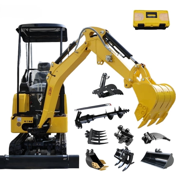 APEXYUN 1.8 Ton Mini Excavator Kubota Engine EPA Telescopic Track Side Swing Boom Digger Pilot System Liquid Cooling & 7 Attachments