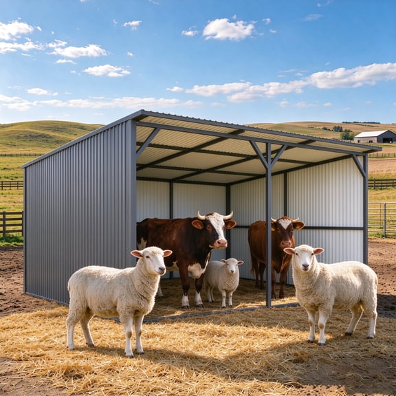 Apexyun 12x20 ft Galvanized Steel Livestock Shelter, Dark Gray Heavy Duty Run-in Shed for Horses Cattle, 240x144in Large Metal Pasture Canopy