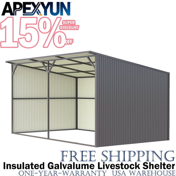 APEXYUN 13x20 ft Galvanized Steel Livestock Shelter, Dark Gray Heavy Duty Run-In Shed for Horses Cattle, 240x144in Large Metal Pasture Canopy