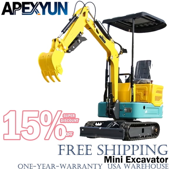 APEXYUN 1 Ton Mini Excavator 13.5HP Rato EPA Gasoline Engine,Tracked Excavator for Gardens,Farms,Parks And Construction Sites