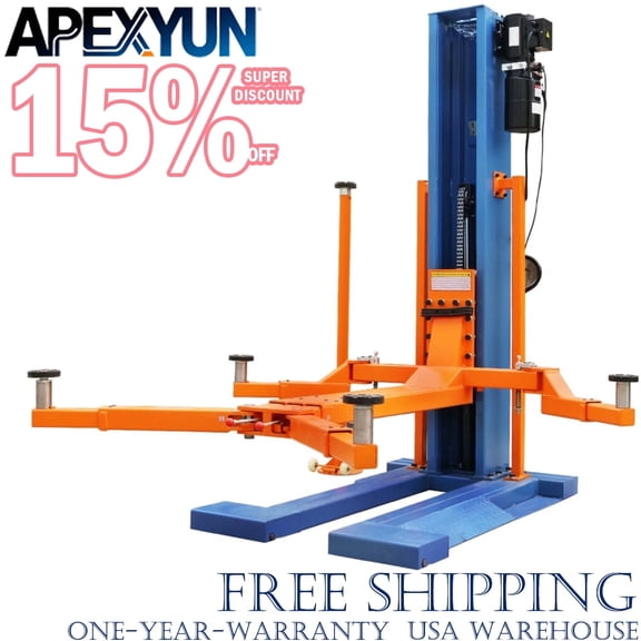 APEXYUN 3 Ton 6600 lbs Mobile Single Post Car Lift, Portable Hydraulic Auto Hoist 1800mm Lifting Height, Adjustable Swing Arms Electric Vehicle Lifter for Home Garage Auto Repair Shop Sedan SUV