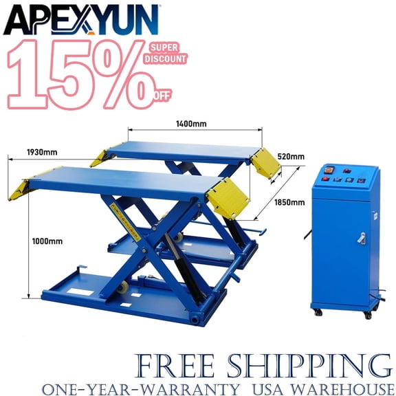 APEXYUN ME-8XP 6614 lbs Mid-Rise Portable Scissor Car Lift, 220/380V Pneumatic Air Unlock Release Auto Lift Jack, Heavy-Duty Hydraulic Vehicle Lift for Sedans, SUVs, Vans & Light-Duty Trucks