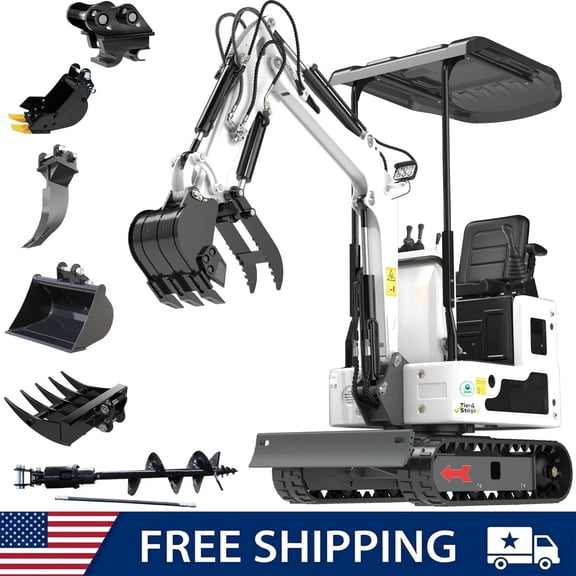 APEXYUN Mini Excavator 1.2 Ton 13.5HP B&S Gasoline Engine Excavator Hydraulic Control Pilot System EPA Air-Cooled With 6 Attachments