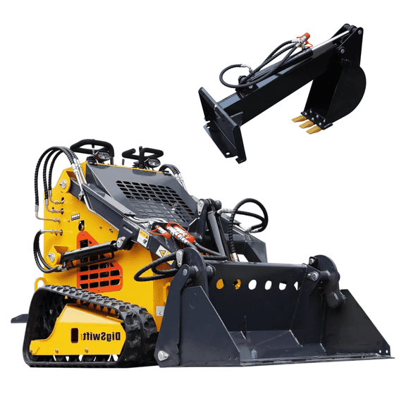 APEXYUN Mini Skid Steer Loader Stand-On Tracked 24HP RATO Gasoline Engine Triangle Tracks 3-Pump 3-Valve Hydraulic System 4-in-1 Bucket Included