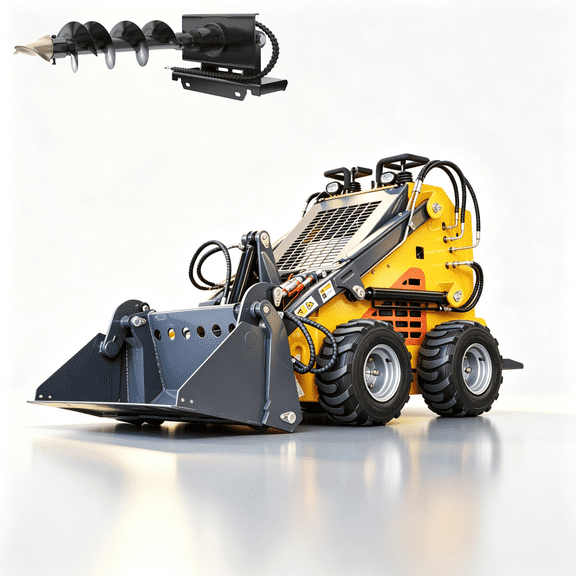 APEXYUN Mini Skid Steer Loader Stand-On Wheeled 24HP RATO Gasoline Engine 3-Pump 3-Valve Hydraulic System 4-in-1 Bucket Included with Auger
