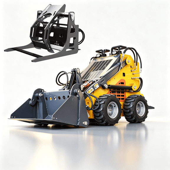 APEXYUN Mini Skid Steer Loader Stand-On Wheeled 24HP RATO Gasoline Engine 3-Pump 3-Valve Hydraulic System 4-in-1 Bucket Included with Log Grapple