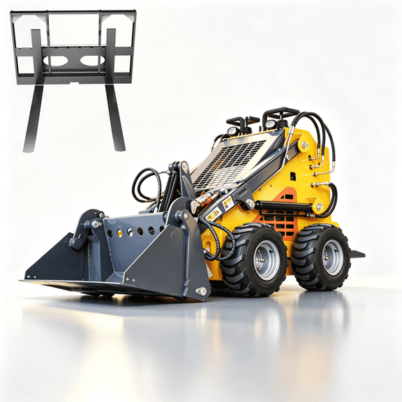 APEXYUN Mini Skid Steer Loader Stand-On Wheeled 24HP RATO Gasoline Engine 3-Pump 3-Valve Hydraulic System 4-in-1 Bucket Included with Pallet Forks