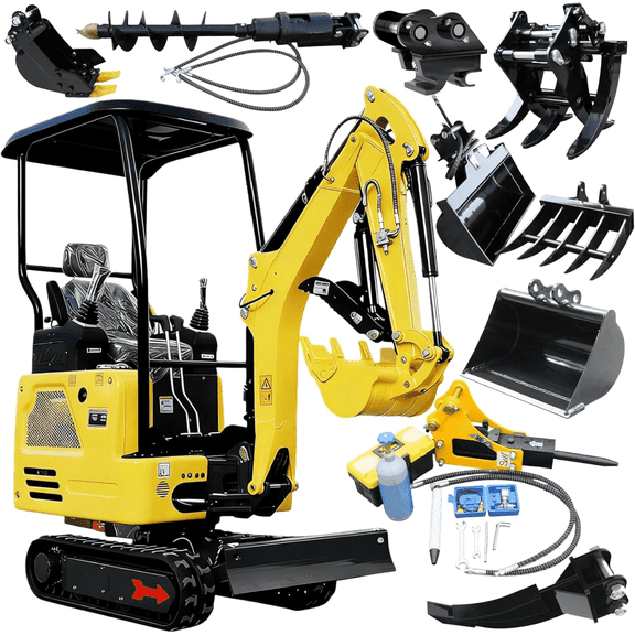 APEXYUN R327 Mini Excavator 1.8T Compact Diesel Excavator with 9 Attachments (Ripper, Rake, Bucket, Mud Bucket, Grapple, Hydraulic Breaker, Auger, Quick Hitch, Tilting) EPA Tier 4 Final Certified