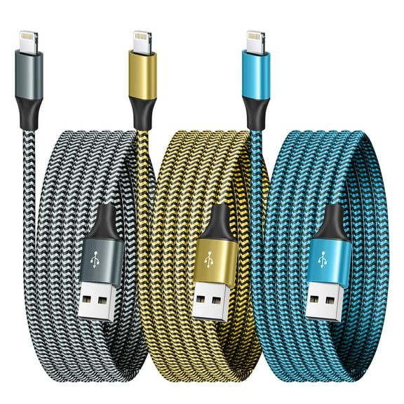 APFEN iphone Charger  [Apple Mfi Certified]  3Pack 10ft Fast Charging Nylon Braided Lightning Cable Compatible with iPhone Cord