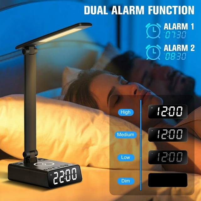APGtek 3IN1 LED Desk Lamp with USB, AC Outlets, Alarm Clock, Foldable Reading Light