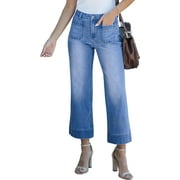 APHDTMF luvamia Wide Leg Jeans for Women Trendy High Waisted Flare Jeans Cropped Denim Pants Stretchy Baggy with Patch Pockets
