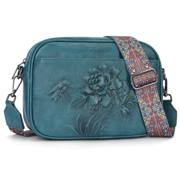 APHISON Crossbody Purse for Women, Rose Embossed Crossbody Phone Handbags with Adjustable Guitar Strap Hollow Everyday Crossbody Holiday Present Outfit Upgrade