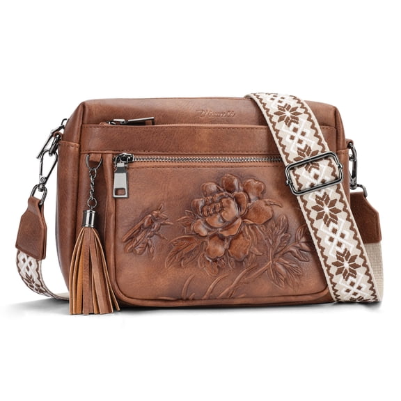 APHISON Crossbody Purse for Women, Rose Embossed Crossbody Phone Handbags with Adjustable Guitar Strap Hollow Everyday Crossbody Holiday Present Outfit Upgrade