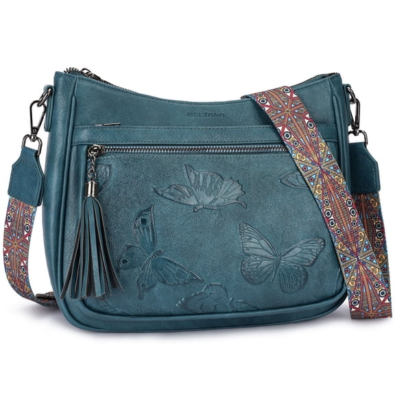 Vegan Crossbody Purse for Women, Rose Embossed Crossbody Phone Handbags with Adjustable Guitar Strap Hollow Everyday Crossbody Holiday Present Outfit Upgrade