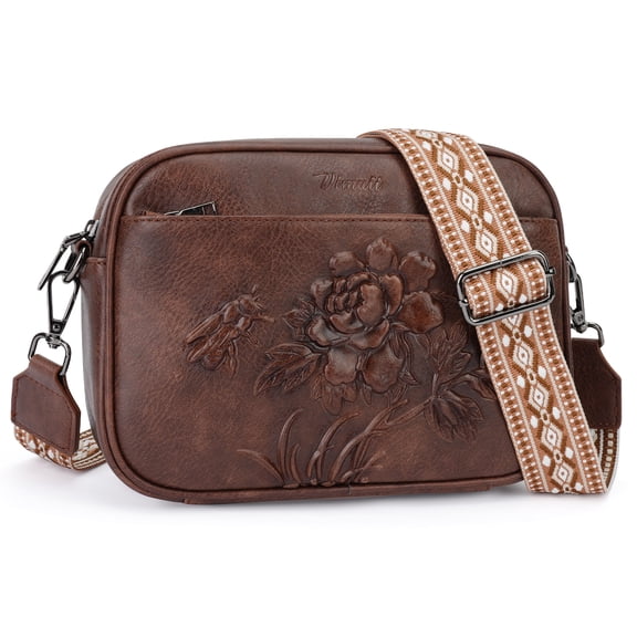 APHISON Crossbody Purse for Women, Rose Embossed Crossbody Phone Handbags with Adjustable Guitar Strap Hollow Everyday Crossbody Holiday Present Outfit Upgrade