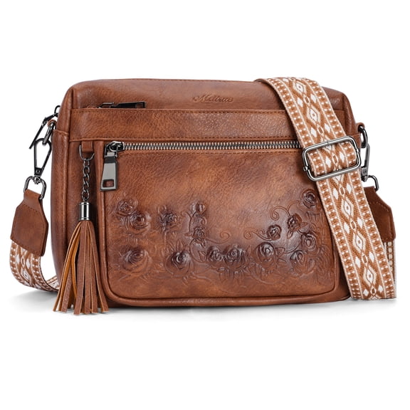 APHISON Crossbody Purse for Women, Rose Embossed Crossbody Phone Handbags with Adjustable Guitar Strap Hollow Everyday Crossbody Holiday Present Outfit Upgrade