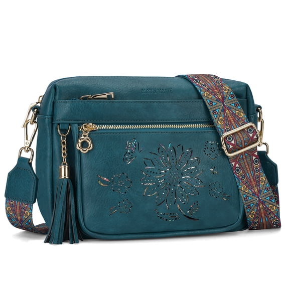 APHISON Crossbody Purse for Women, Rose Embossed Crossbody Phone Handbags with Adjustable Guitar Strap Hollow Everyday Crossbody Holiday Present Outfit Upgrade