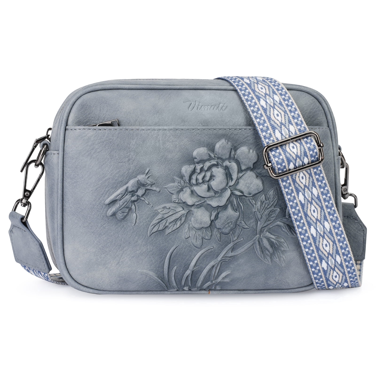 APHISON Crossbody Purse for Women, Rose Embossed Crossbody Phone Handbags with Adjustable Guitar Strap Hollow Everyday Crossbody Holiday Present Outfit Upgrade