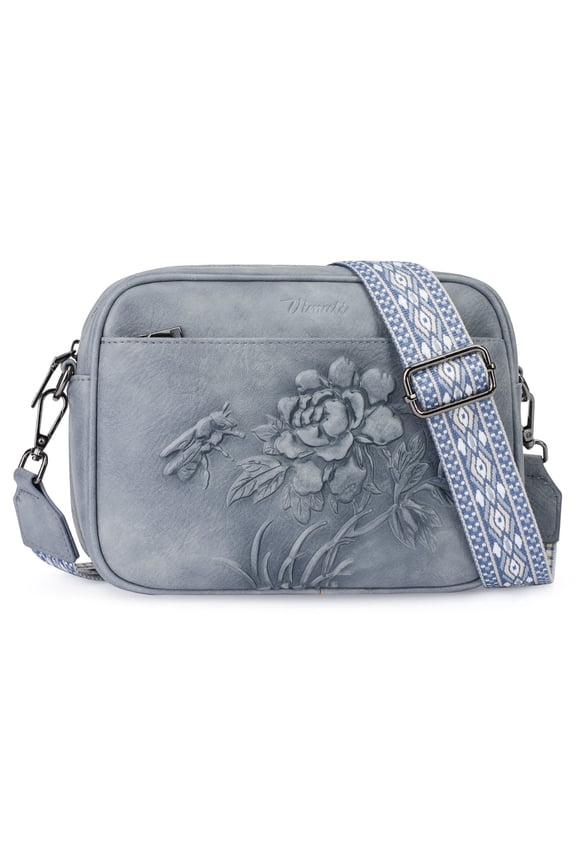 Crossbody Purse for Women, Rose Embossed Crossbody Phone Handbags with Adjustable Guitar Strap Hollow Everyday Crossbody Holiday Present Outfit Upgrade