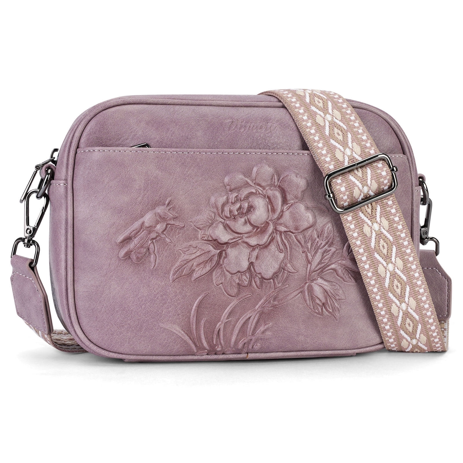 APHISON Crossbody Purse for Women, Rose Embossed Crossbody Phone Handbags with Adjustable Guitar Strap Hollow Everyday Crossbody Holiday Present Outfit Upgrade