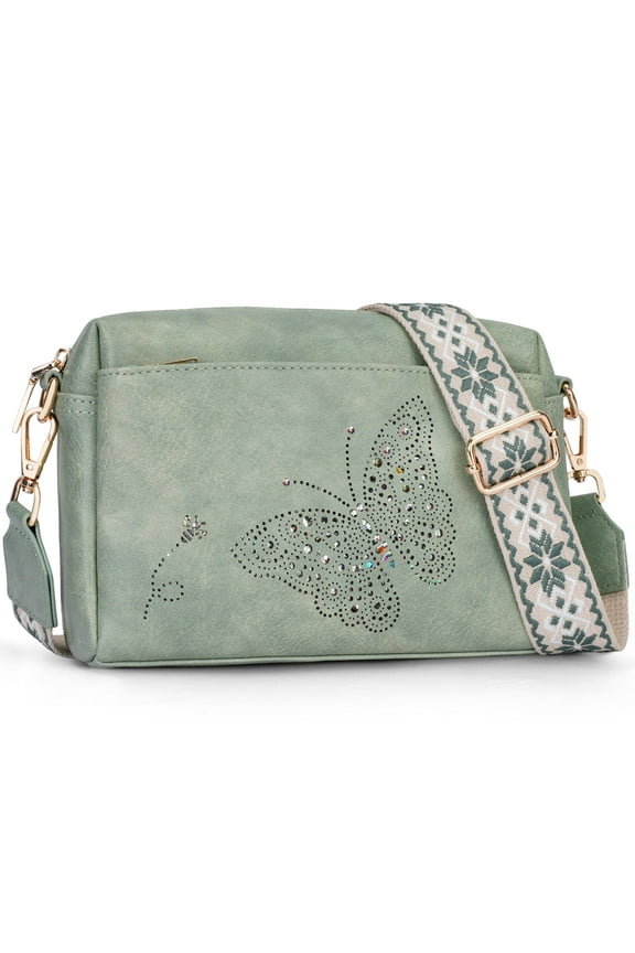 Small Crossbody Bag for Women,Butterfly Cell Phone Purse Womens Shoulder Handbags Wallet Purse with Credit Card Slots Adjustable Guitar Strap