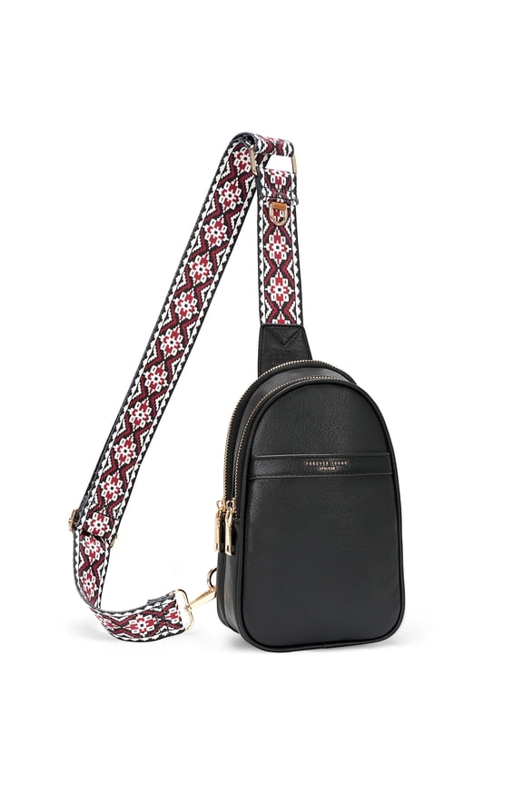 Small Sling Bag Fanny Packs Cell Phone Purse Vegan Leather Crossbody Bags for Women Chest Bag with Adjustable Strap - Black