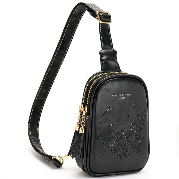 APHISON Small Stylish Butterfly Hollow Out Fringe Sling Bag Cross Body Bag Cell Phone Purse - Black