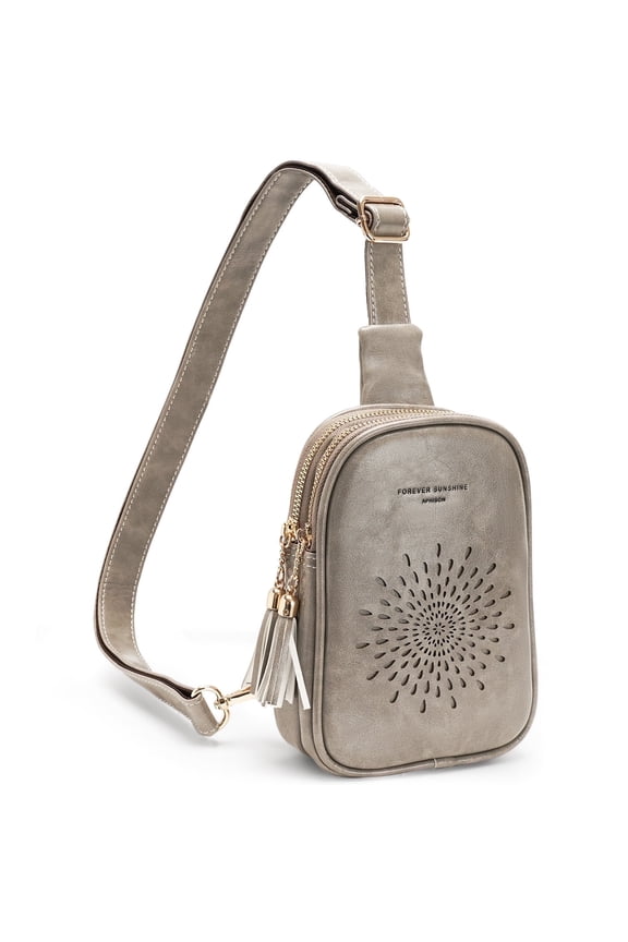 Small Sunflower Fashion Sling Bag Backpack For Women Premium PU Leather Tassel Gray