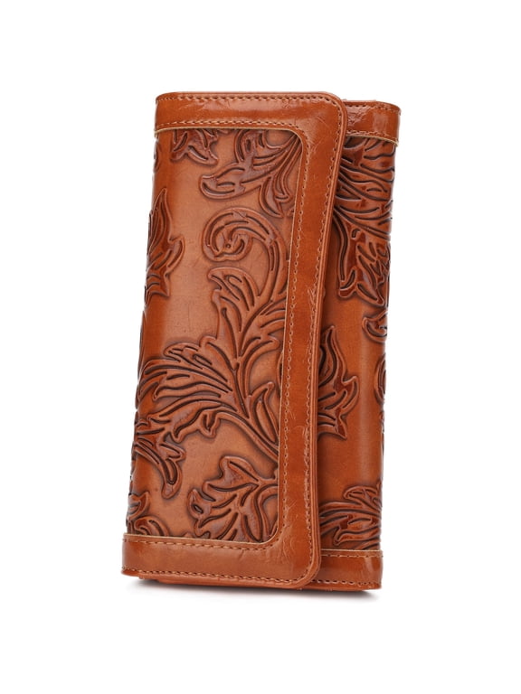 Women's Embossed Trifold Wallet, Brown