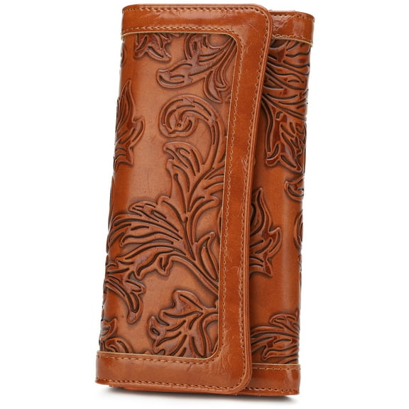 APHISON Women's Embossed Trifold Wallet, Brown