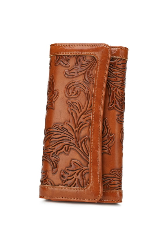 Women's Embossed Trifold Wallet, Brown